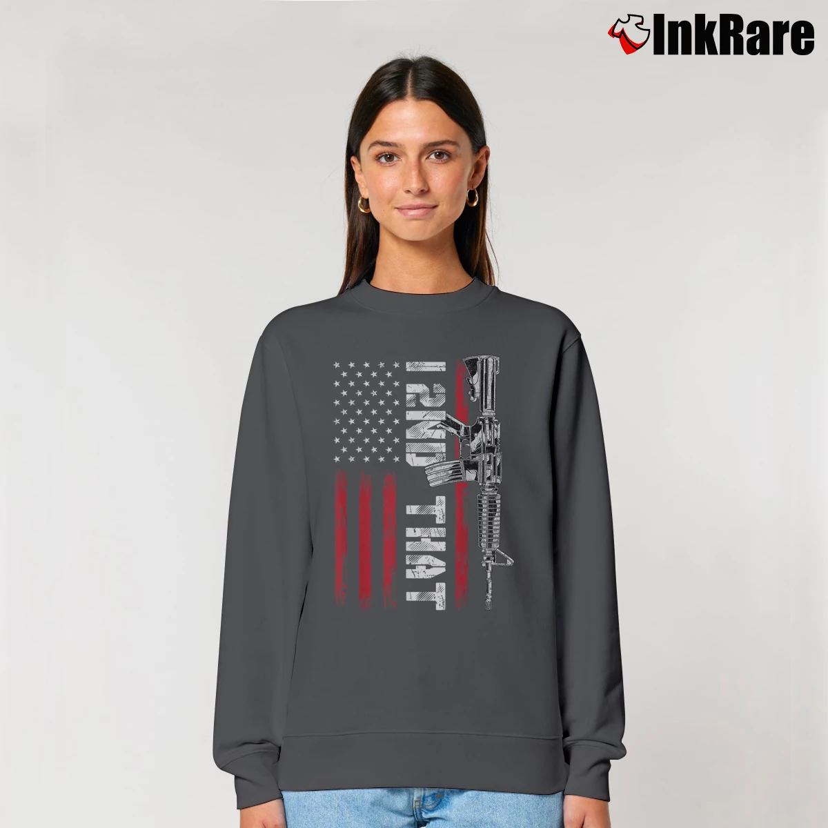 Women’s Pro Gun American Flag Patriotic I 2nd That Relaxed Sweatshirt in charcoal | Soft, Laid-Back Vibe