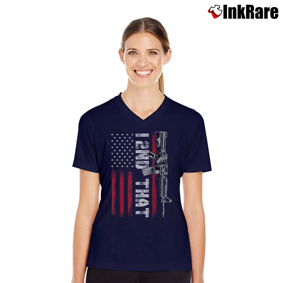 Women’s Pro Gun American Flag Patriotic I 2nd That V-Neck Tee in navy | Chic Neckline, Soft Texture