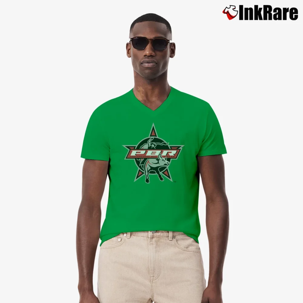 Men’s Professional Bull Riders Pbr Logo V-Neck Tee in irish green | Sharp, Breathable, Everyday Staple