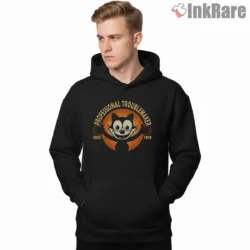 Professional Troublemaker Felix The Cat Badge Shirt on black hoodie for men graphic tee