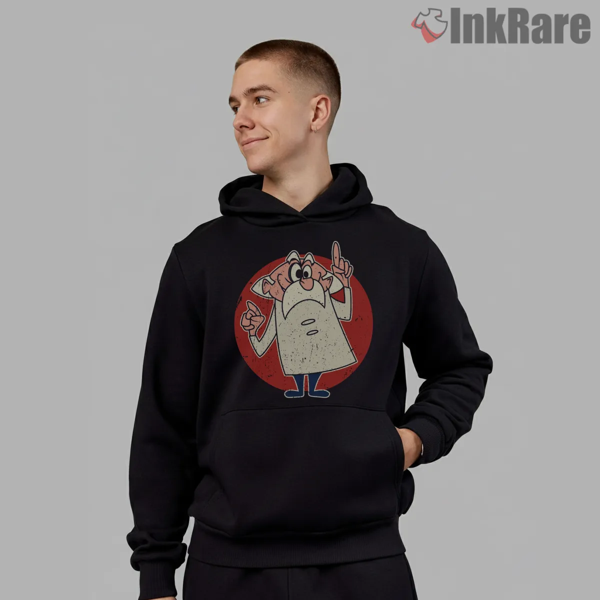 Professor Felix The Cat Cartoon Scientist Shirt on black hoodie for men graphic tee