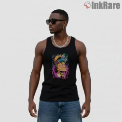 Psychedelic Homer Mind Explosion Trippy Cartoon Shirt on black tank top for men graphic tee