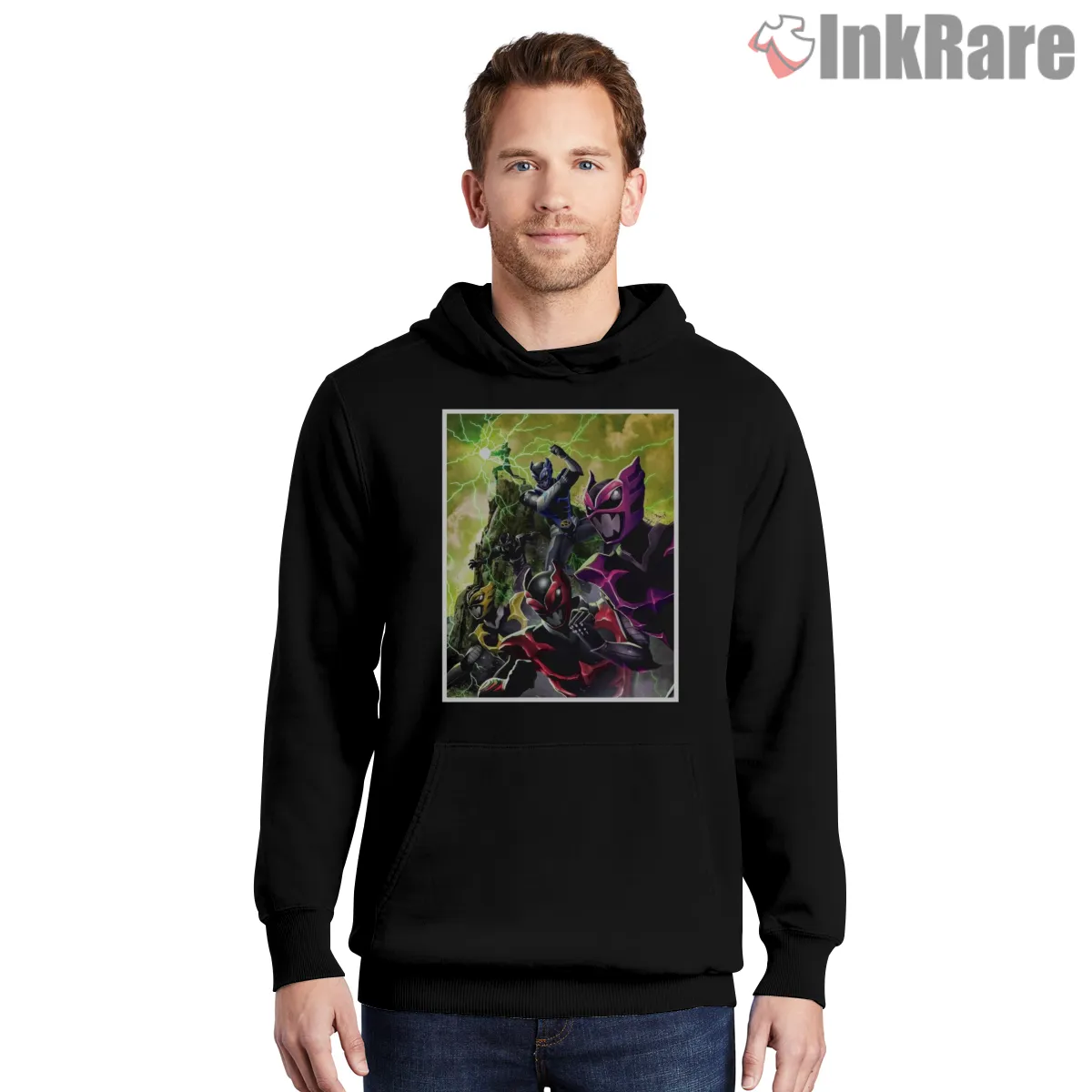 Psycho Rangers Chaos Battle Team Hoodie Black Psycho Rangers Chaos Battle Team Shirt on black hoodie for men graphic tee