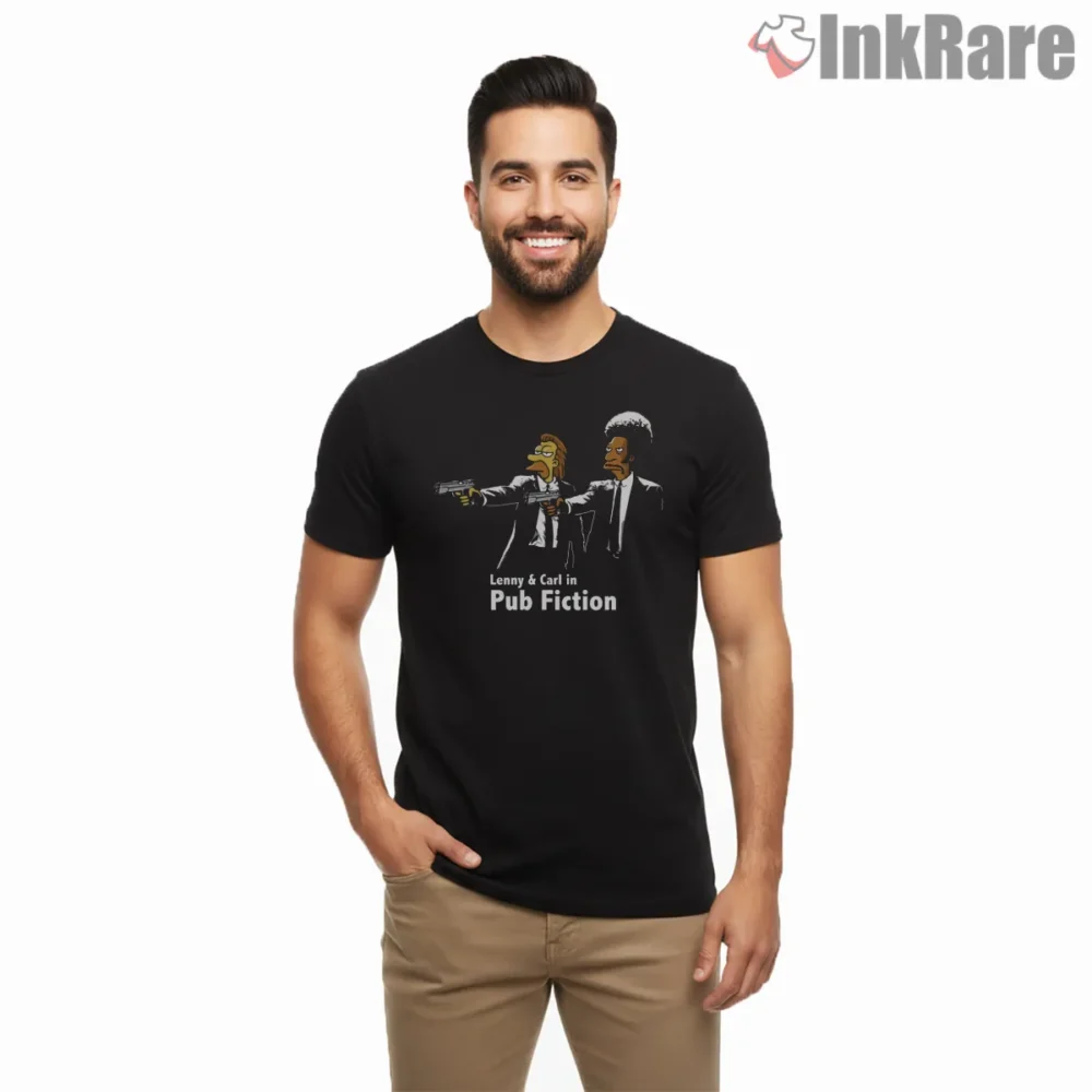 Pub Fiction Lenny And Carl Parody Shirt on black short sleeve shirt for men graphic tee