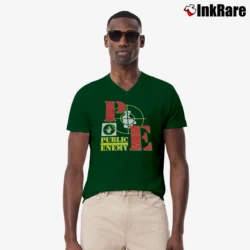 Men’s Public Enemy Double Target 90s V-Neck Tee in forest green | Sharp, Breathable, Everyday Staple
