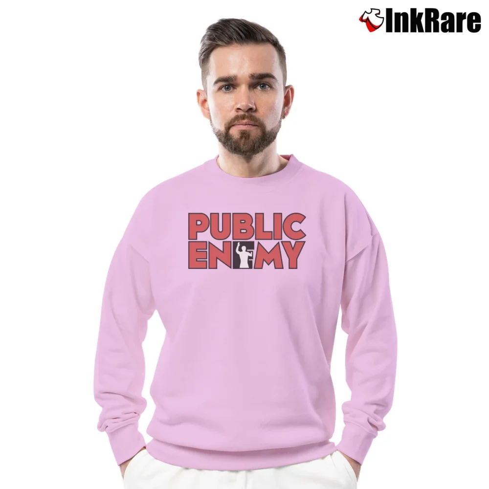 Men’s public enemy logo classic hip hop group Crewneck Sweatshirt in light pink | Cozy Fabric, Clean Style