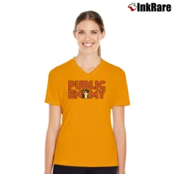 Women’s public enemy logo classic hip hop group V-Neck Tee in orange | Chic Neckline, Soft Texture