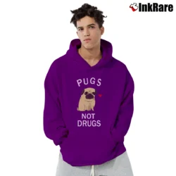 Men’s Pugs Not Drugs Funny Dog Meme Pullover Hoodie in purple | Cozy, Durable, Modern Fit