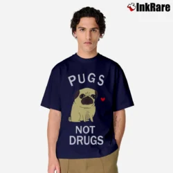 Men’s Pugs Not Drugs Funny Dog Meme Classic T-Shirt in navy | Soft, Breathable Everyday Wear