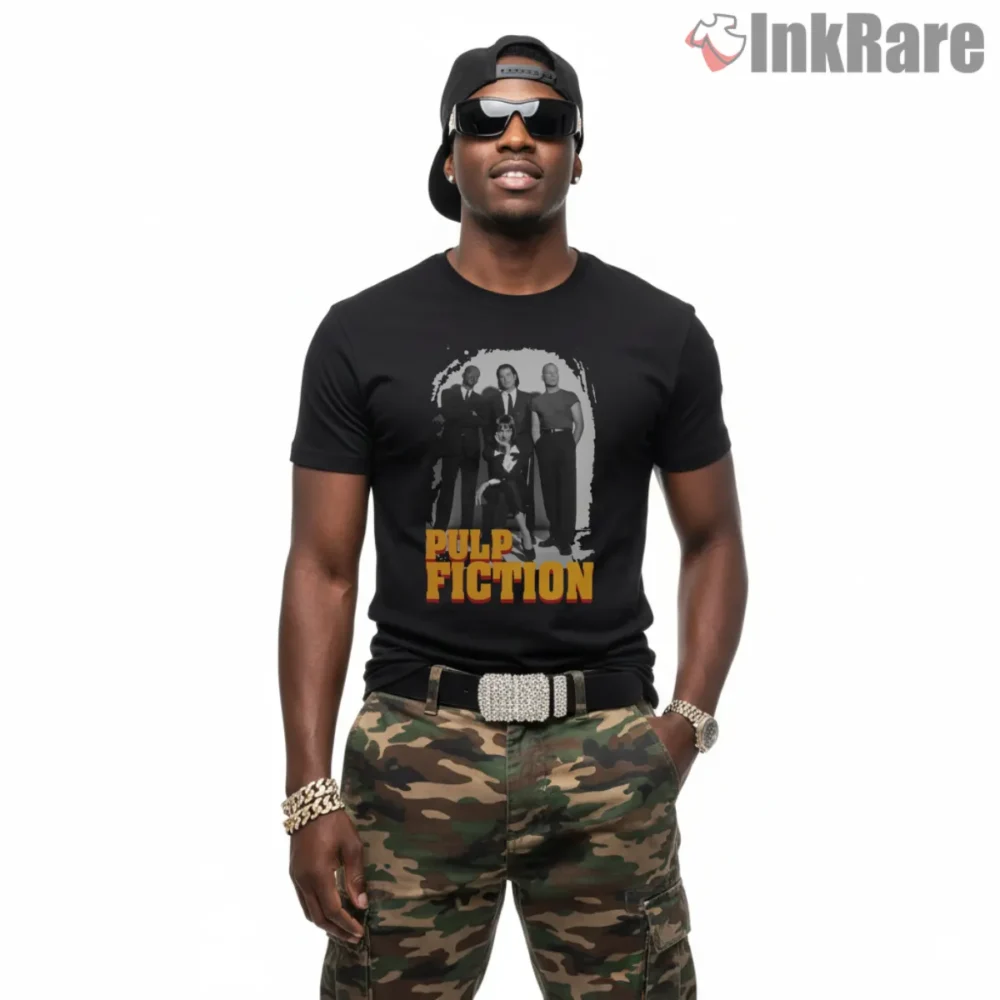 Pulp Fiction Black And White Ensemble Shirt on black short sleeve shirt for men graphic tee