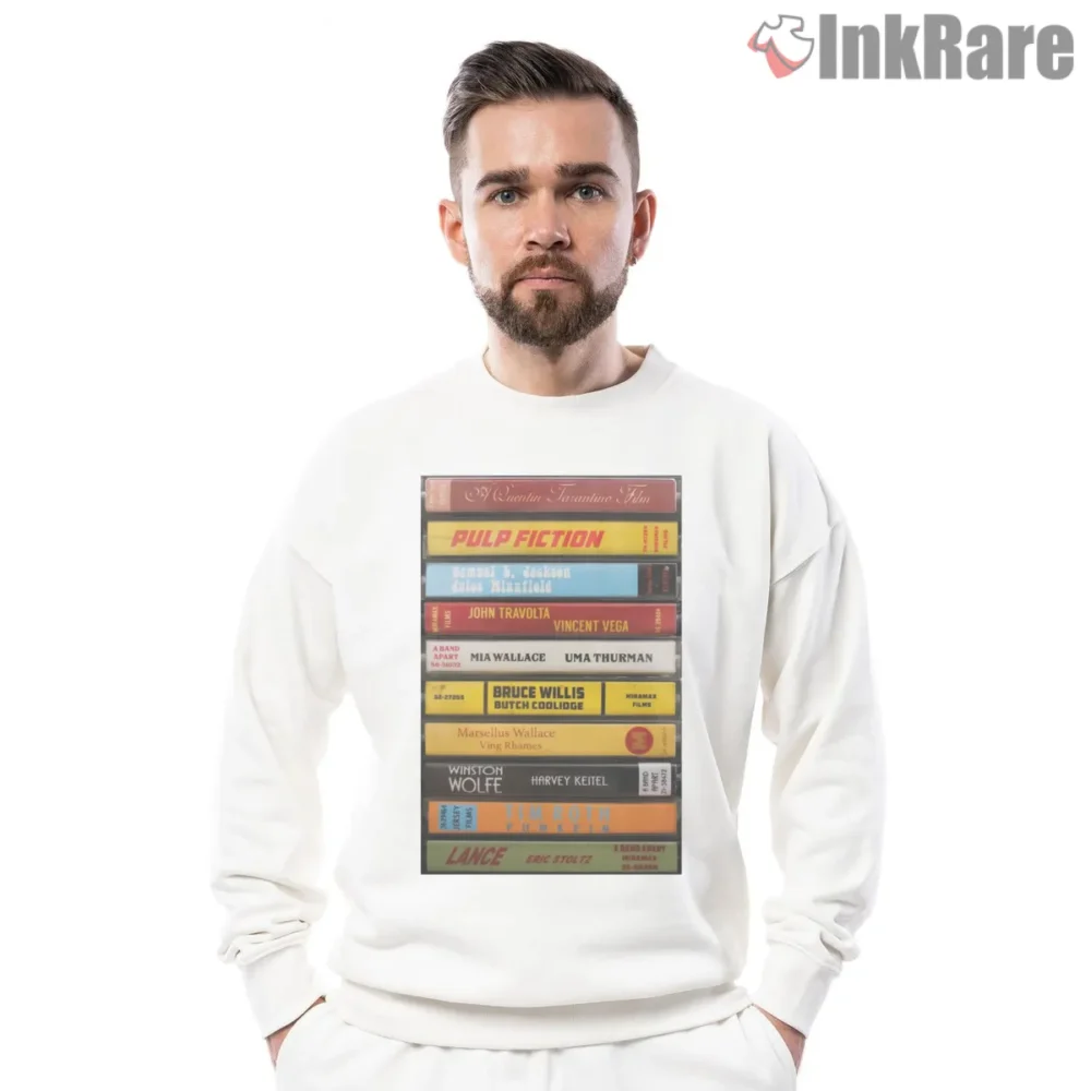 Pulp Fiction Cassette Stack Retro Tape Shirt on graphic shirt for men graphic tee
