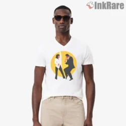 Pulp Fiction Dance Duo Graphic Shirt on white v-neck shirt for men graphic tee