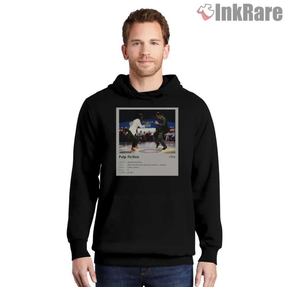 Pulp Fiction Dance Floor Movie Card Shirt on black hoodie for men graphic tee