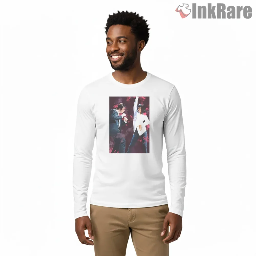 Pulp Fiction Dance Scene Retro Photo Shirt on white long sleeve shirt for men graphic tee
