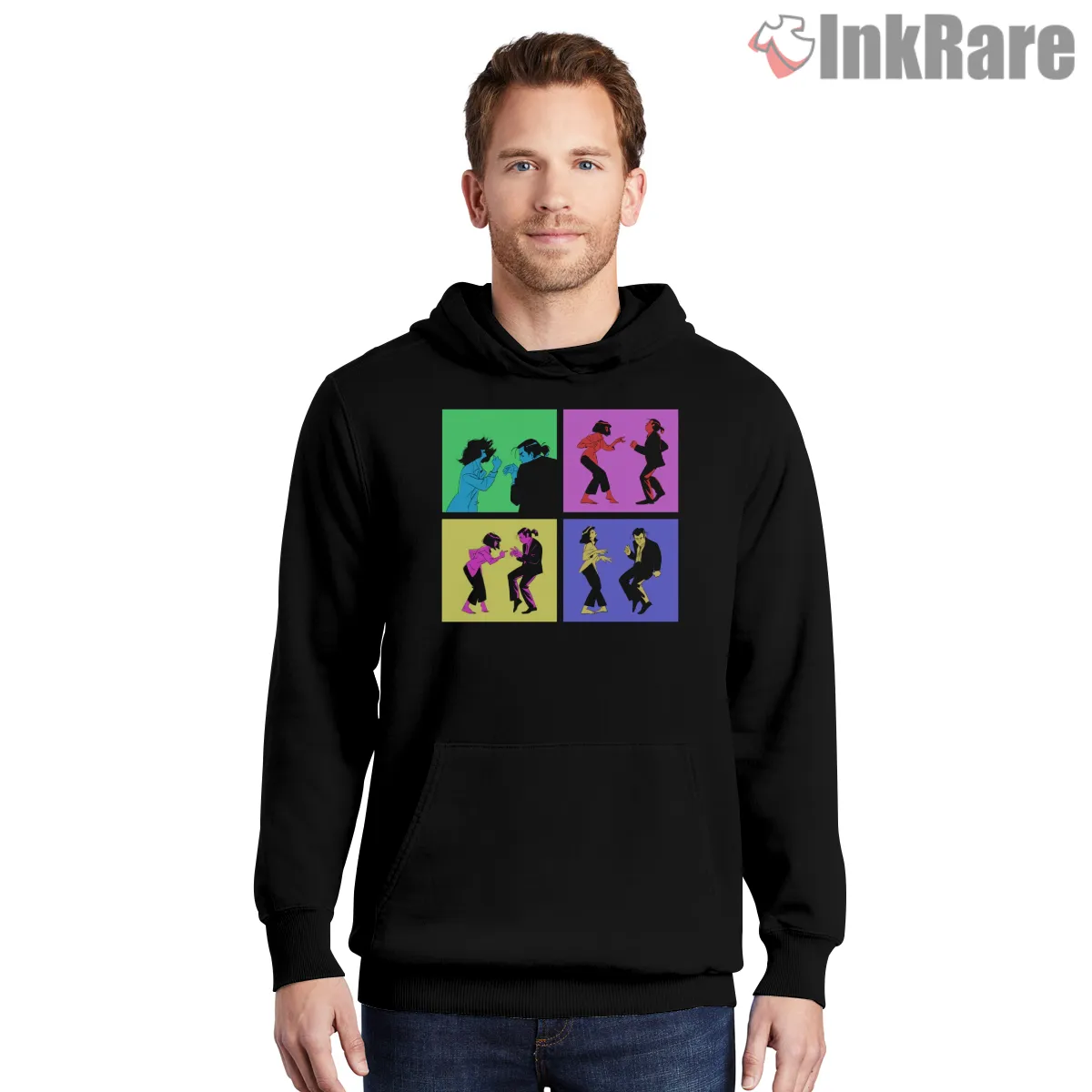 Pulp Fiction Dance Sequence Color Blocks Shirt on black hoodie for men graphic tee
