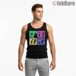 Pulp Fiction Dance Sequence Color Blocks Shirt on black tank top for men graphic tee