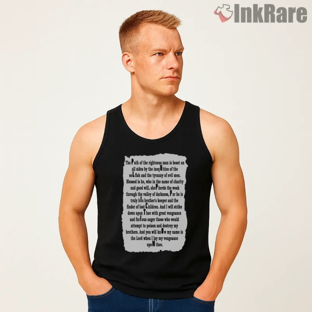 Pulp Fiction Ezekiel Scroll Shirt on black tank top for men graphic tee