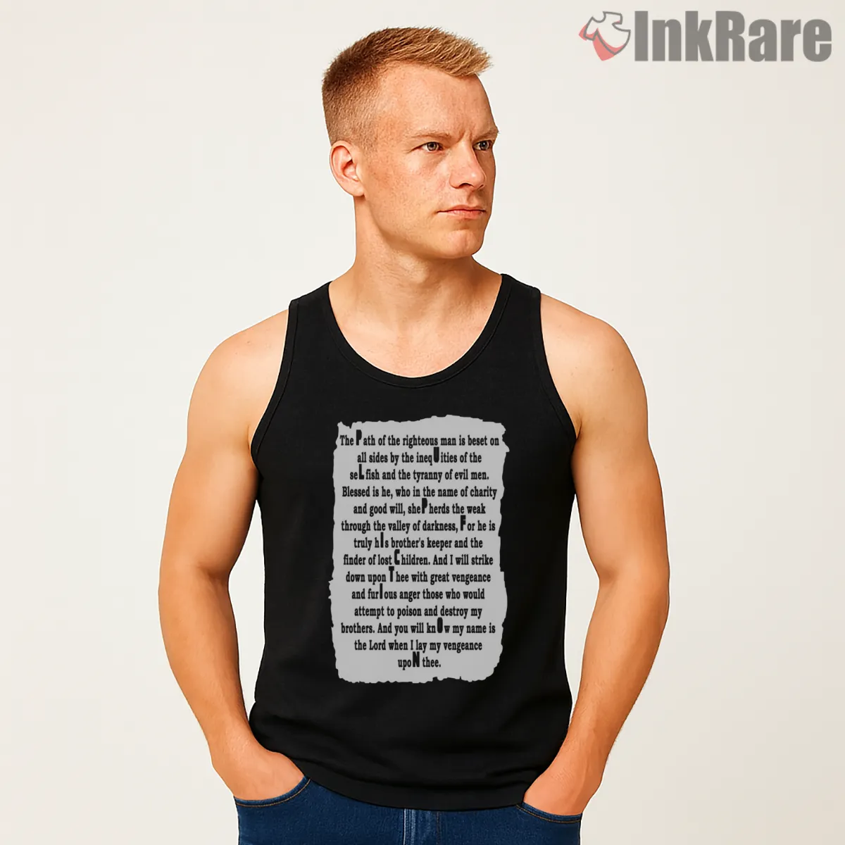 Pulp Fiction Ezekiel Scroll Tank Top Black Pulp Fiction Ezekiel Scroll Shirt on black tank top for men graphic tee