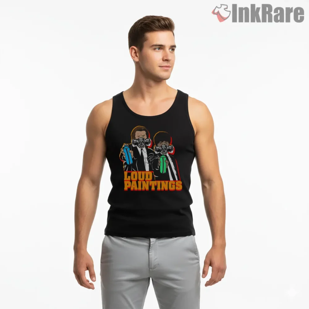 Pulp Fiction Loud Paintings Graffiti Shirt on black tank top for men graphic tee