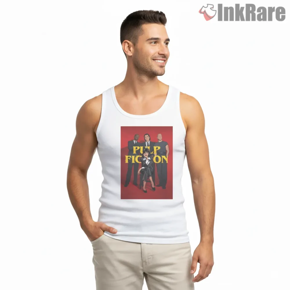 Pulp Fiction Main Cast Group Shirt on white tank top for men graphic tee