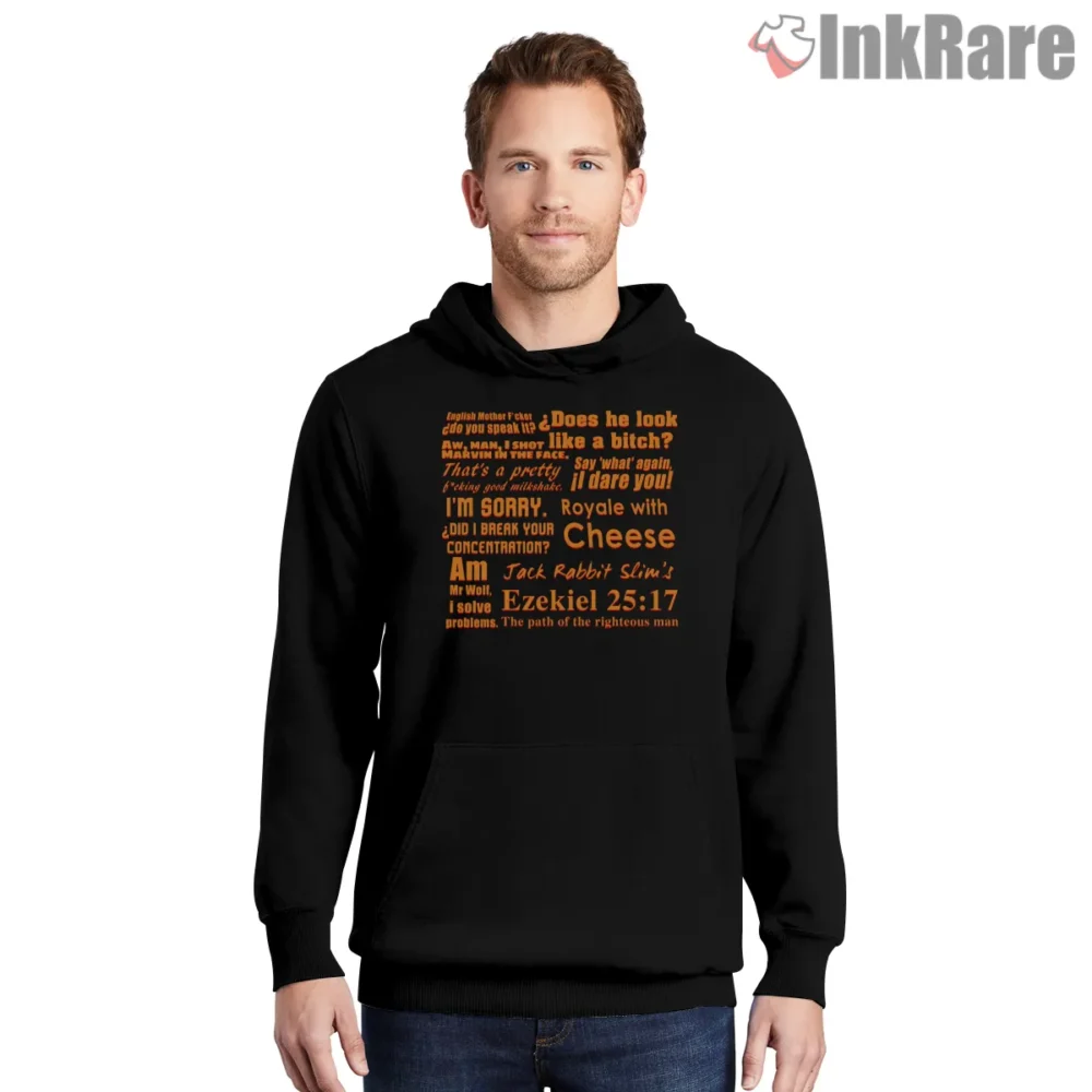 Pulp Fiction Mixed Quotes Ezekiel Tribute Shirt on black hoodie for men graphic tee