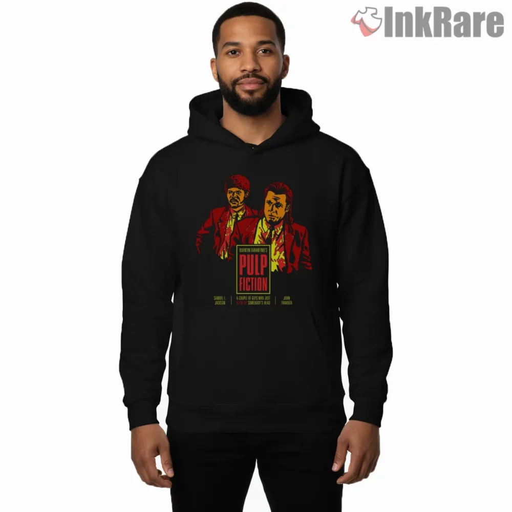 Pulp Fiction Retro Red Suit Poster Shirt on black hoodie for men graphic tee
