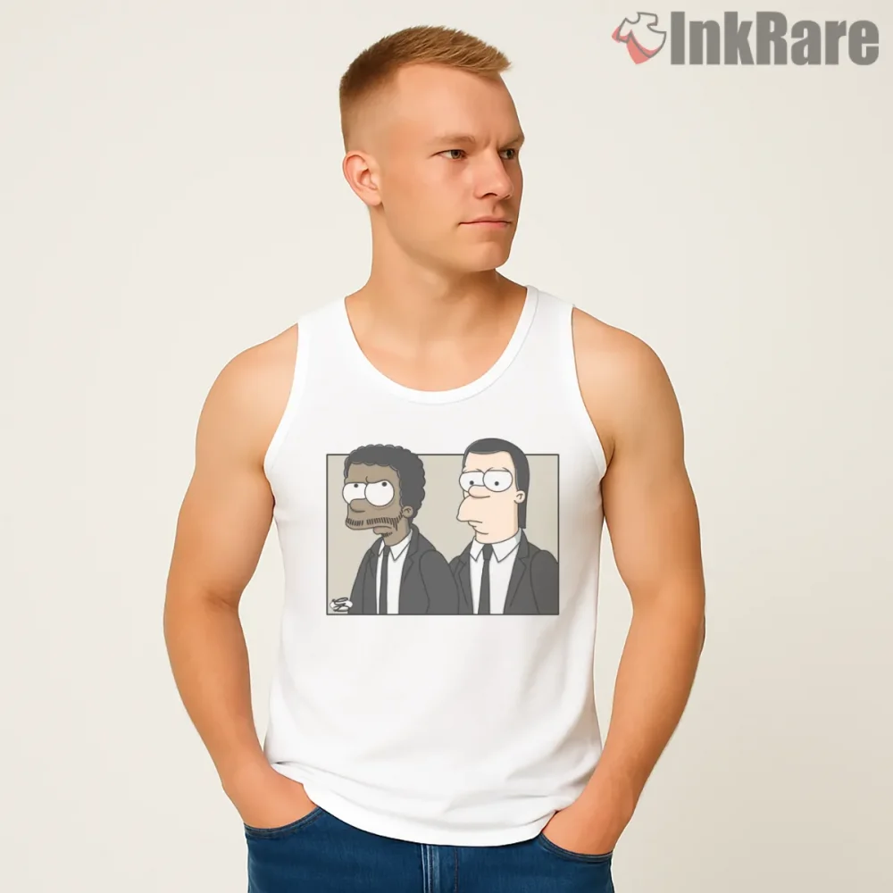 Pulp Fiction Vincent And Jules Simpsons Crossover Shirt on white tank top for men graphic tee
