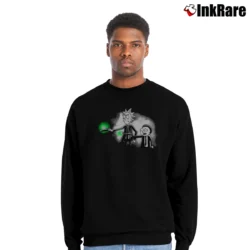 Men’s Pulp Ricktion Pulp Fiction Rick And Morty Mashup Crewneck Sweatshirt in black | Cozy Fabric, Clean Style