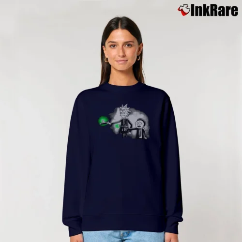 Pulp Ricktion Pulp Fiction Rick And Morty Mashup Women’s Relaxed Sweatshirt in navy – Cozy Casual Women’s Pulp Ricktion Pulp Fiction Rick And Morty Mashup Relaxed Sweatshirt in navy | Soft, Laid-Back Vibe