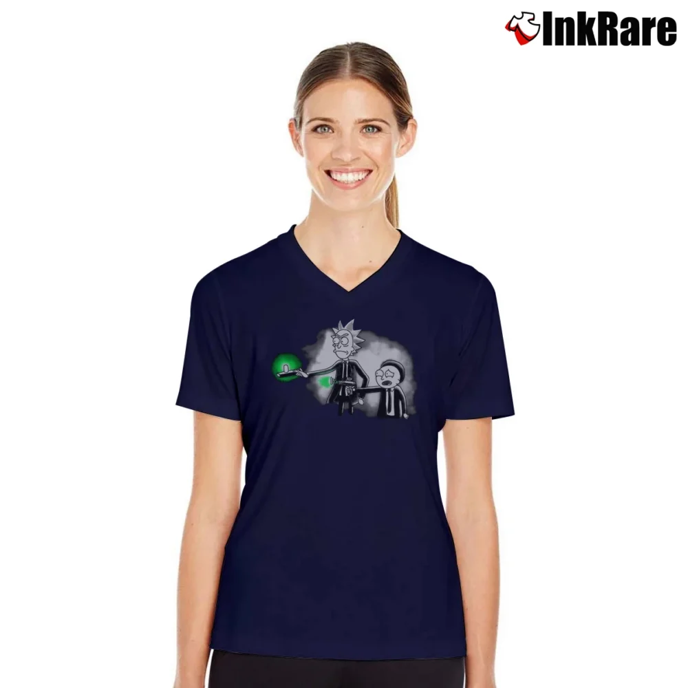 Women’s Pulp Ricktion Pulp Fiction Rick And Morty Mashup V-Neck Tee in navy | Chic Neckline, Soft Texture