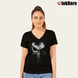 Women’s Punisher Dirty Skull Marvel Comic V-Neck Tee in black | Chic Neckline, Soft Texture