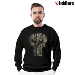 Men’s Punisher Realtree Camo Graphic Marvel Comics Crewneck Sweatshirt in black | Cozy Fabric, Clean Style