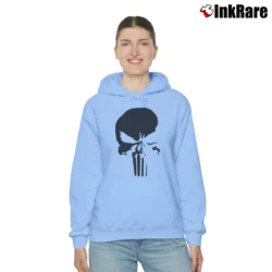 Women’s Punisher Savage Black Logo Marvel Comic Cozy Hoodie in light blue | Warm, Structured, Stylish