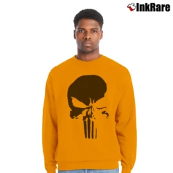 Men’s Punisher Savage Black Logo Marvel Comic Crewneck Sweatshirt in orange | Cozy Fabric, Clean Style