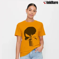 Women’s Punisher Savage Black Logo Marvel Comic Signature T-Shirt in orange | Soft, Flattering Fit