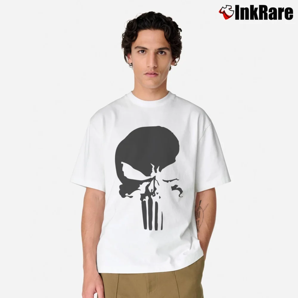 Men’s Punisher Savage Black Logo Marvel Comic Classic T-Shirt in white | Soft, Breathable Everyday Wear