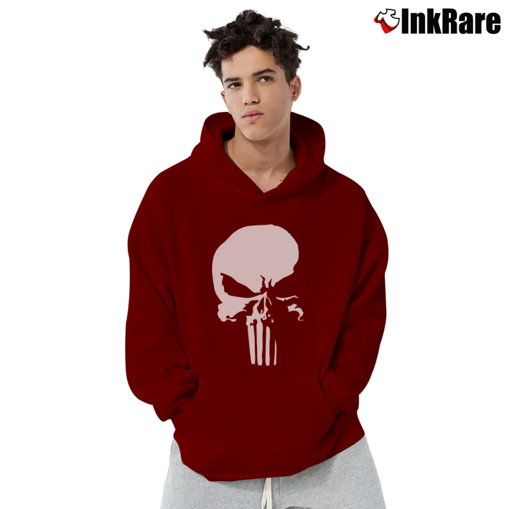 Men’s Punisher Savage White Logo Marvel Daredevil Pullover Hoodie in maroon | Cozy, Durable, Modern Fit