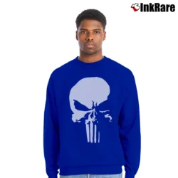 Men’s Punisher Savage White Logo Marvel Daredevil Crewneck Sweatshirt in royal blue | Cozy Fabric, Clean Style