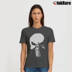 Women’s Punisher Savage White Logo Marvel Daredevil Signature T-Shirt in charcoal | Soft, Flattering Fit