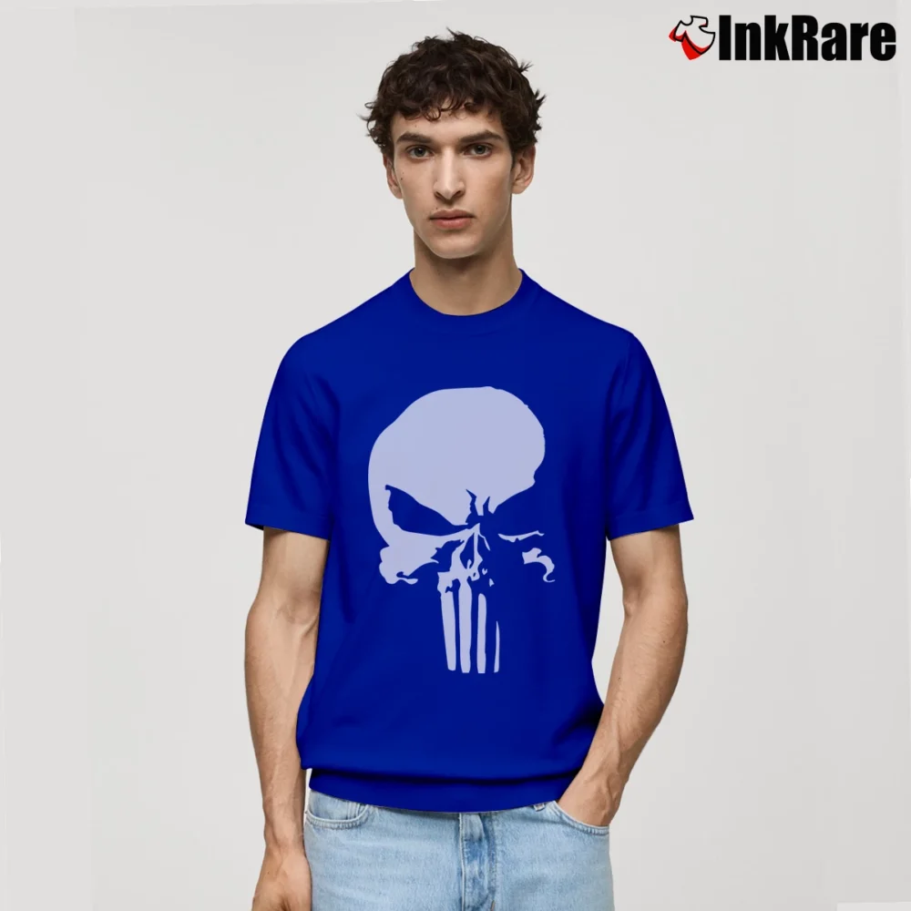 Men’s Punisher Savage White Logo Marvel Daredevil Classic T-Shirt in royal blue | Soft, Breathable Everyday Wear