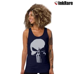 Women’s Punisher Savage White Logo Marvel Daredevil Tank Top in navy | Lightweight, Movement-Friendly