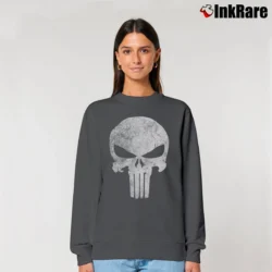 Women’s Punisher Skull Symbol Distressed Marvel Relaxed Sweatshirt in charcoal | Soft, Laid-Back Vibe