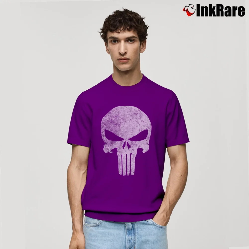 Men’s Punisher Skull Symbol Distressed Marvel Classic T-Shirt in purple | Soft, Breathable Everyday Wear
