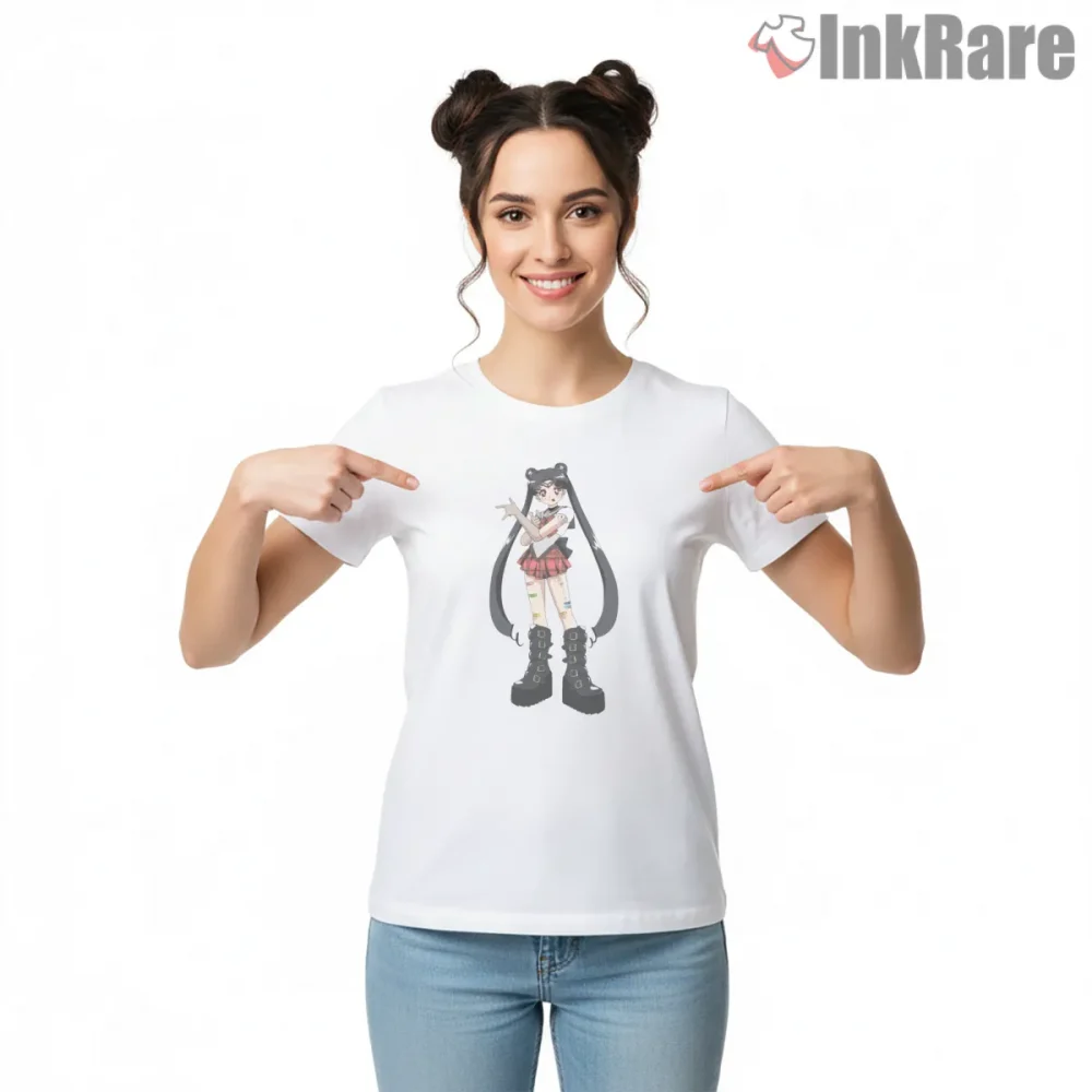 Punk Style Sailor Moon Street Anime Shirt on white short sleeve shirt for women graphic tee