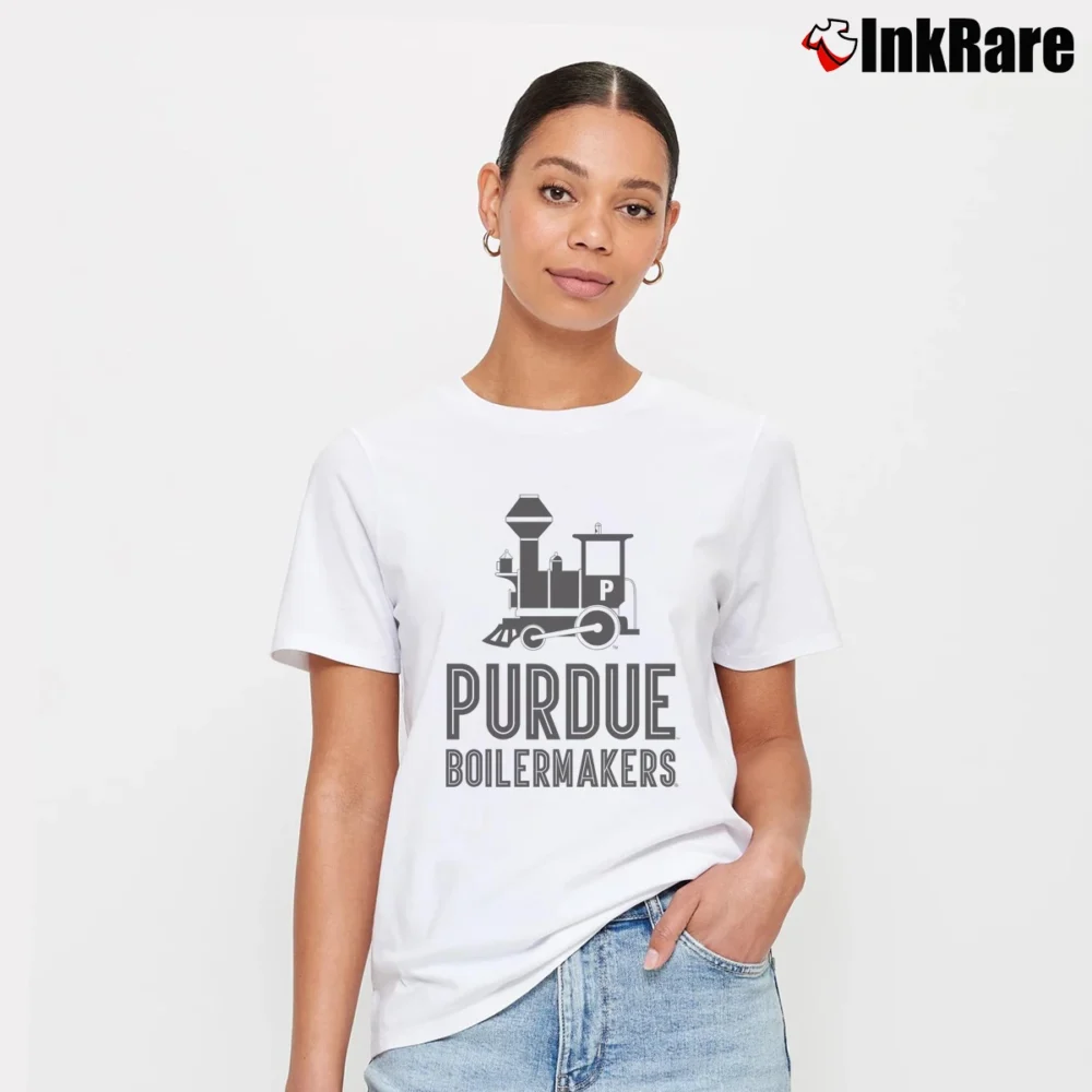 Women’s Purdue Boiler Train Logo Signature T-Shirt in white | Soft, Flattering Fit