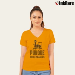 Women’s Purdue Boiler Train Logo V-Neck Tee in orange | Chic Neckline, Soft Texture