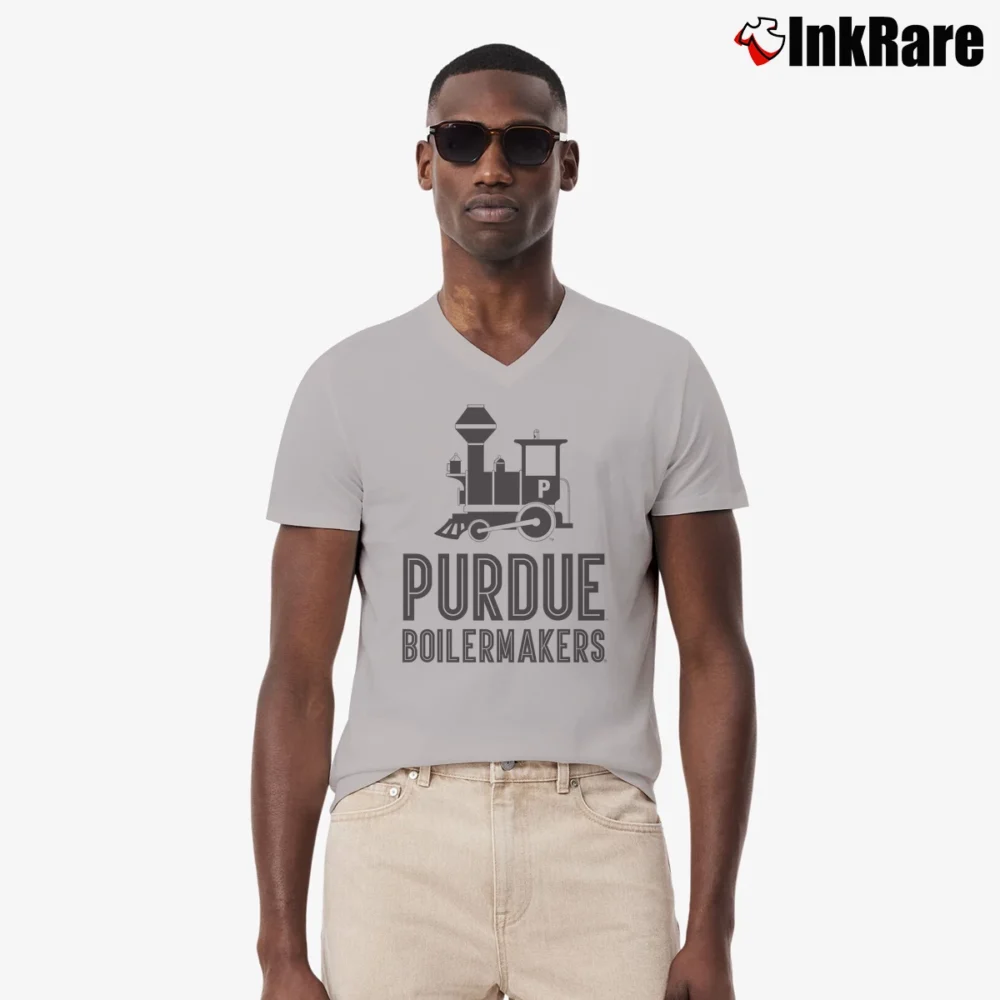 Men’s Purdue Boiler Train Logo V-Neck Tee in sport grey | Sharp, Breathable, Everyday Staple