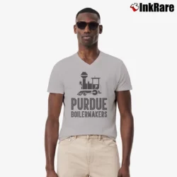 Men’s Purdue Boiler Train Logo V-Neck Tee in sport grey | Sharp, Breathable, Everyday Staple