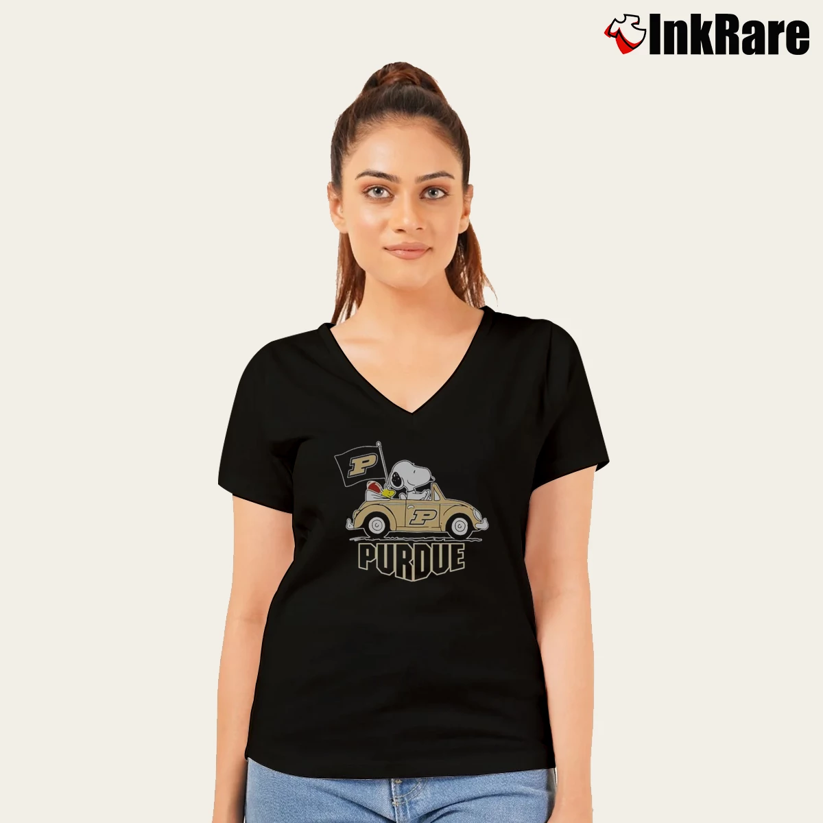 Purdue Boilermakers Football Snoopy Dog Driving Car Women’s V-Neck Tee in black – Flattering Fit Women’s Purdue Boilermakers Football Snoopy Dog Driving Car V-Neck Tee in black | Chic Neckline, Soft Texture