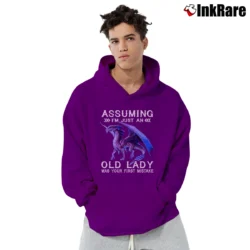 Men’s Purple Dragon Assuming Im Just Funny Graphic Pullover Hoodie in purple | Cozy, Durable, Modern Fit